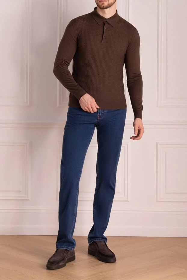 Cesare di Napoli man wool, silk and cashmere long sleeve polo brown for men купить с ценами и фото 141448 - photo 2