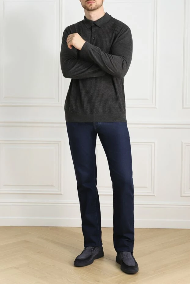 Cesare di Napoli man long sleeve polo in wool, silk and cashmere gray for men купить с ценами и фото 141451 - photo 2