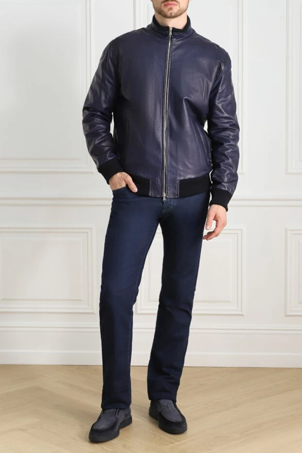 Barba Napoli man blue leather jacket for men купить с ценами и фото 141540 - photo 2