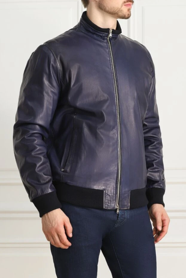 Barba Napoli куртка-бомбер кожаная синяя мужская 141540 - фото 3