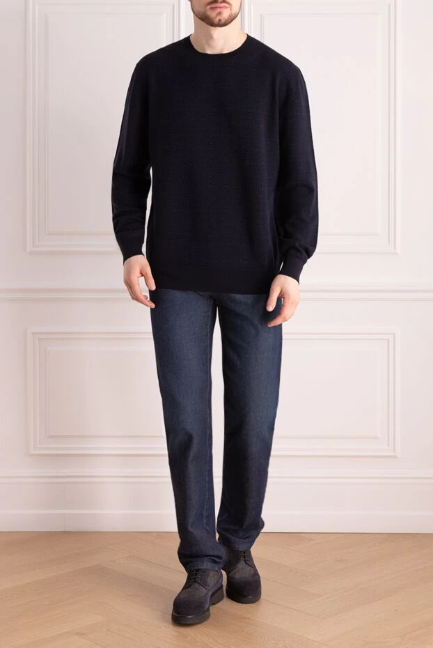 Brioni man wool and silk jumper blue for men купить с ценами и фото 141559 - photo 2