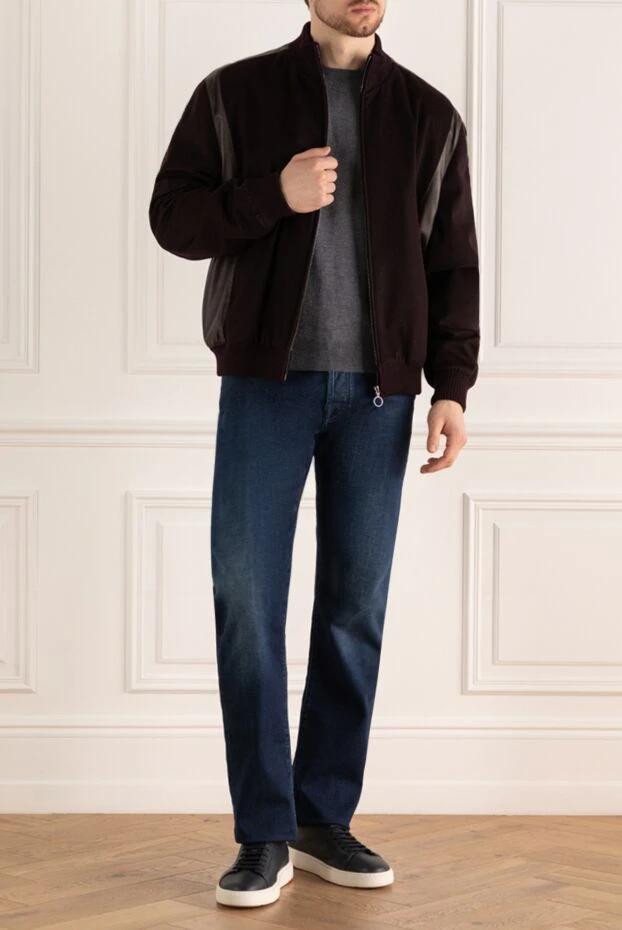 Ерлерге арналған кашемир және былғары күрте, бургундия - фото 2