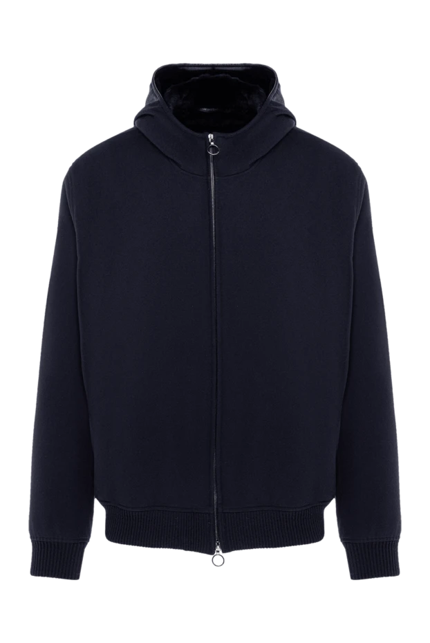 Куртка кашемировая с капюшоном синяя мужская - фото 1