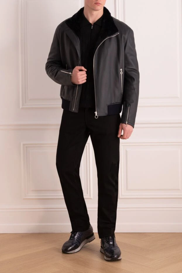 Seraphin куртка кожаная на меху темно-синяя мужская 141673 - фото 2