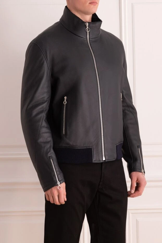 Seraphin men's dark blue leather jacket with fur lining 141673 - photo 3