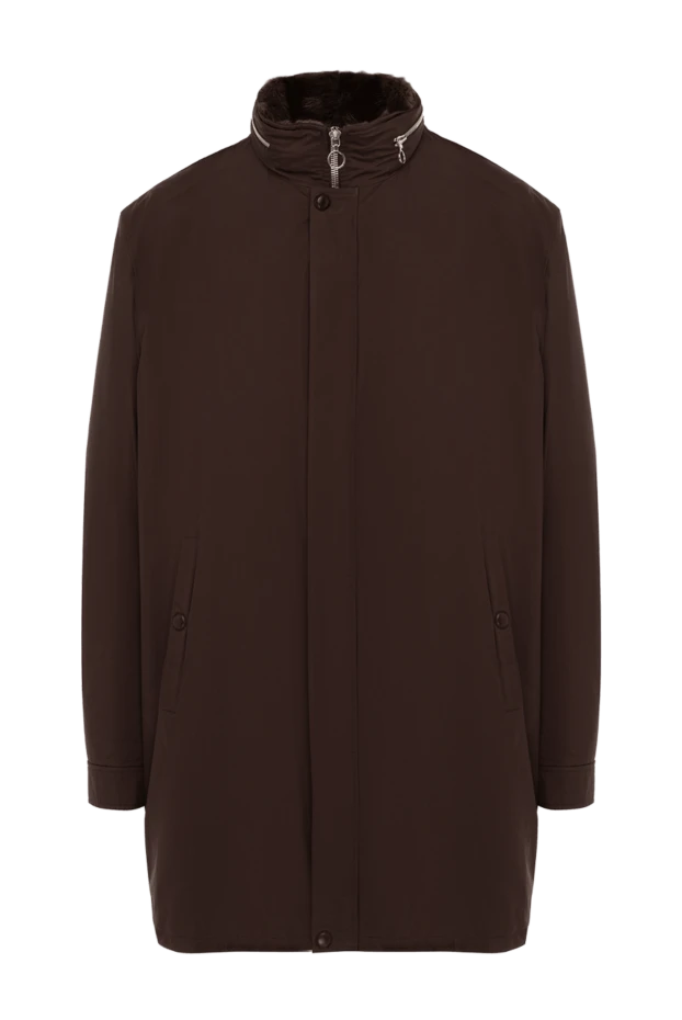 Куртка на меху из полиэстера коричневая мужская - фото 1