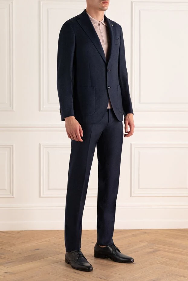 Sartoria Latorre wool dark blue suit with patch pockets and branded pin boutonniere men's 141799 - photo 3