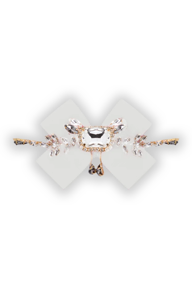 Beige brooch for women with crystals in the shape of flowers