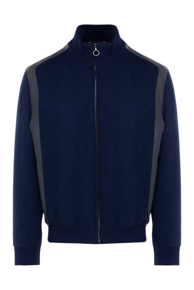 Куртка кашемировая синяя с кожаными вставками мужская - фото 1