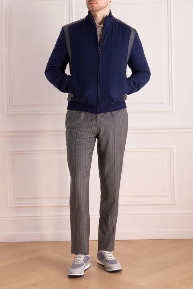 Seraphin ерлерге арналған көк кашемир күртеше былғары бөлшектерімен 141886 - фото 2