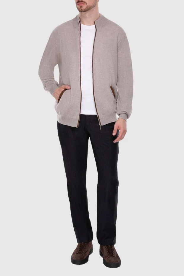 Cesare di Napoli man men's cardigan made of wool and cashmere, beige купить с ценами и фото 141946 - photo 2