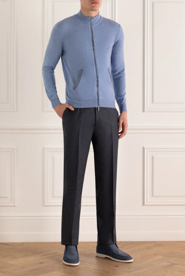 Cesare di Napoli man men's cardigan made of wool and cashmere blue купить с ценами и фото 141947 - photo 2