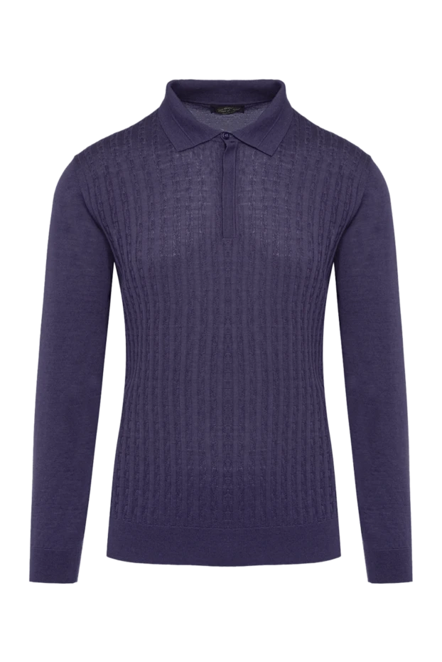 Cesare di Napoli man wool, silk and cashmere long sleeve polo blue for men купить с ценами и фото 141971 - photo 1