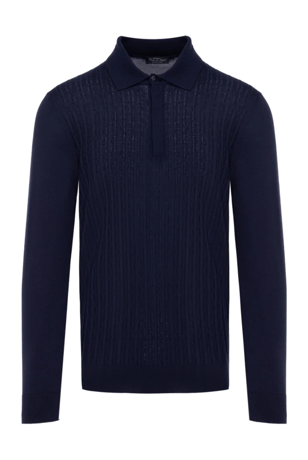 Cesare di Napoli man long sleeve polo shirt made of silk, cashmere and wool, blue for men купить с ценами и фото 141975 - photo 1