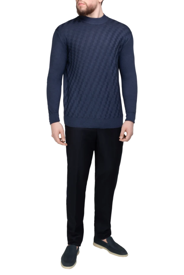 Cesare di Napoli man turtleneck jumper in wool and cashmere, blue for men купить с ценами и фото 141986 - photo 2