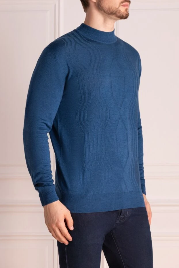 Cesare di Napoli man turtleneck jumper in wool and cashmere, blue for men купить с ценами и фото 141988 - photo 2