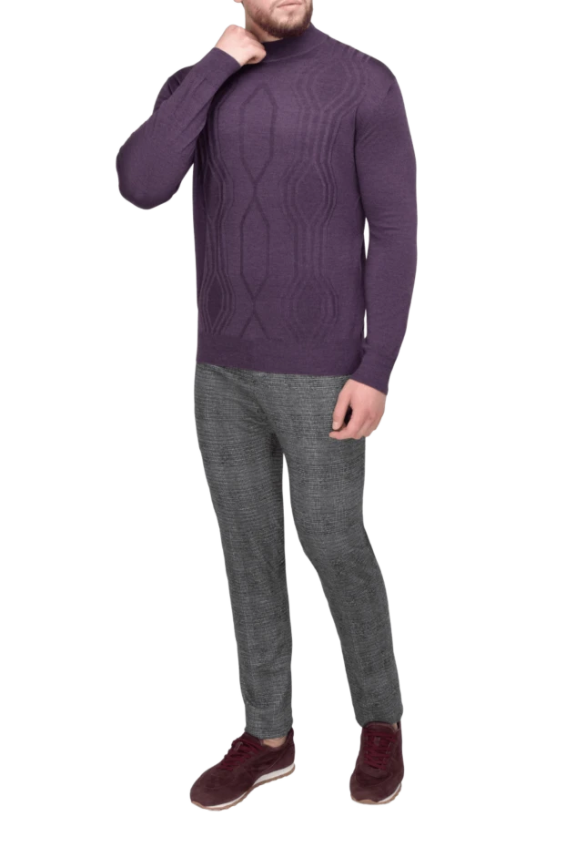 Cesare di Napoli man turtleneck jumper in wool and cashmere purple for men купить с ценами и фото 141990 - photo 2