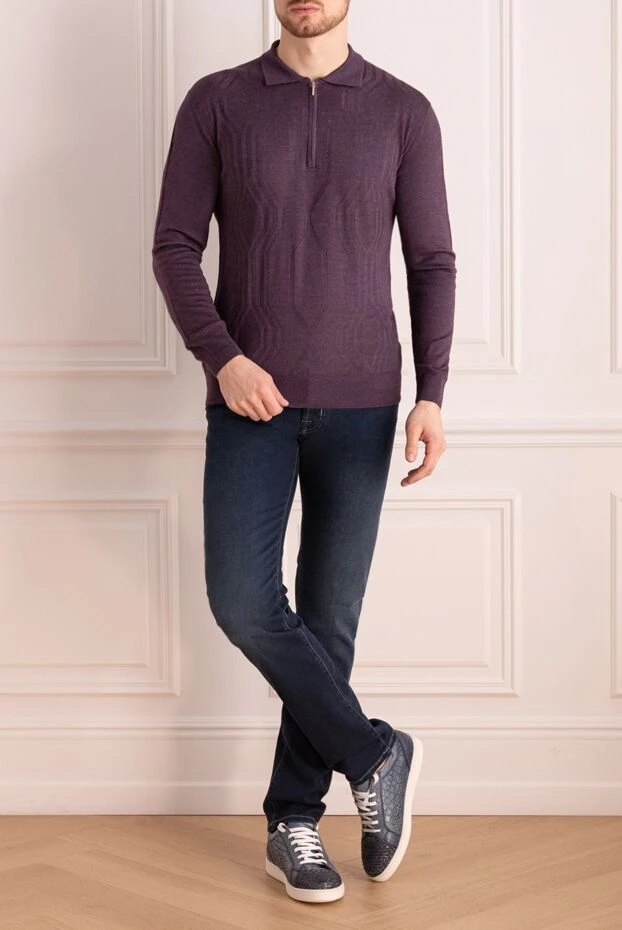 Cesare di Napoli man long sleeve polo in silk and cashmere violet for men купить с ценами и фото 141995 - photo 2