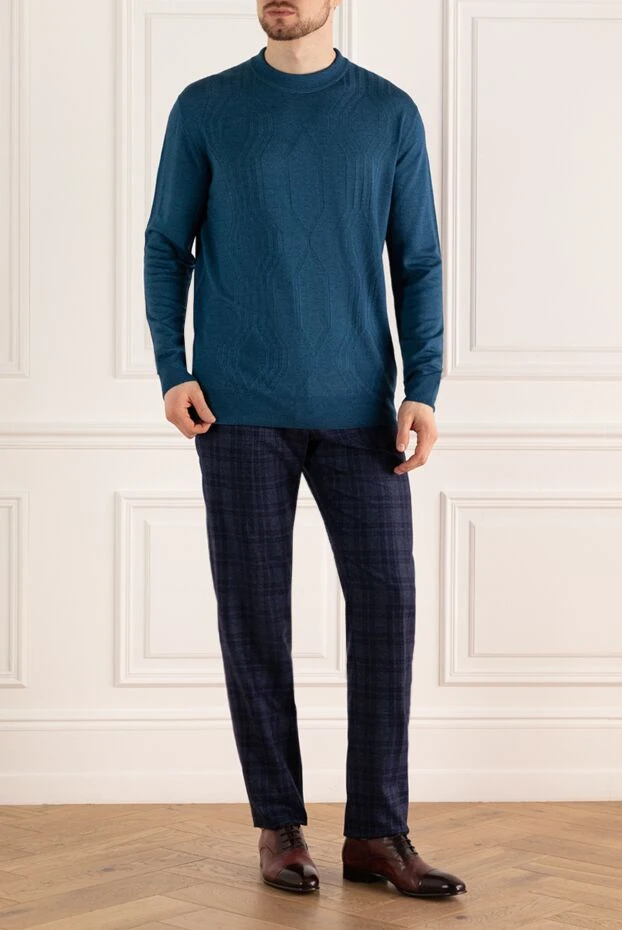 Cesare di Napoli man turtleneck jumper in wool and cashmere, blue for men купить с ценами и фото 141997 - photo 2