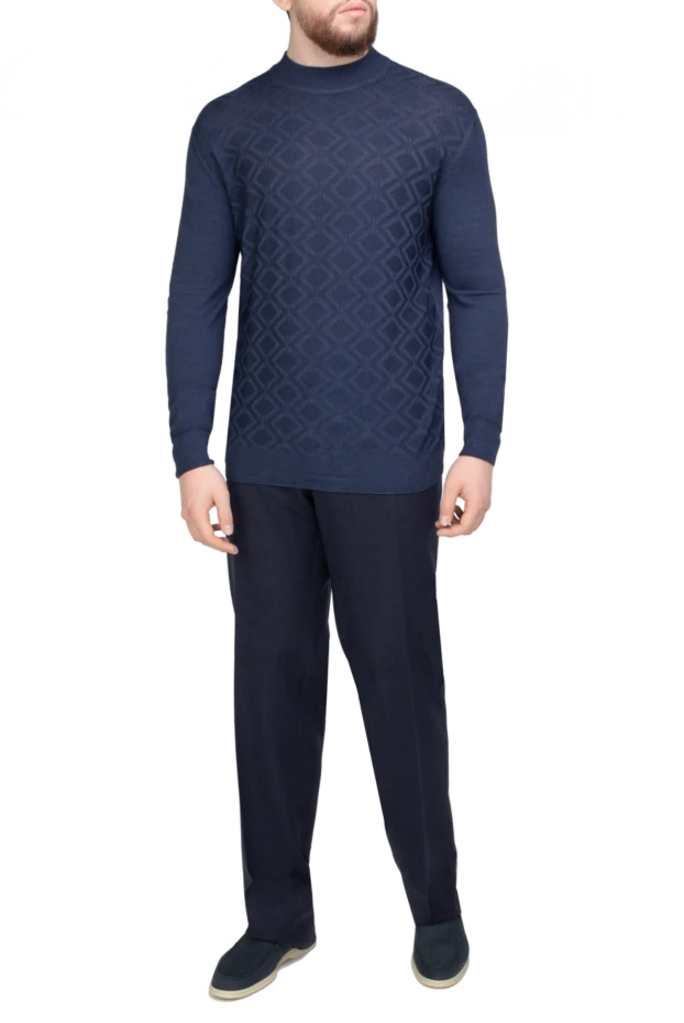 Cesare di Napoli man turtleneck jumper in wool and cashmere, blue for men купить с ценами и фото 141998 - photo 2