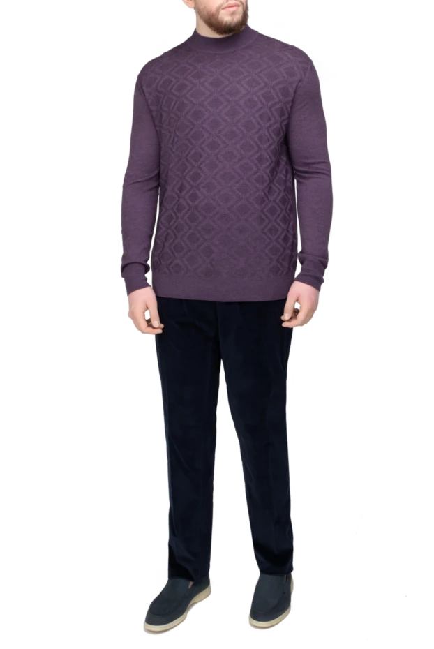 Cesare di Napoli man turtleneck jumper in wool and cashmere purple for men купить с ценами и фото 141999 - photo 2