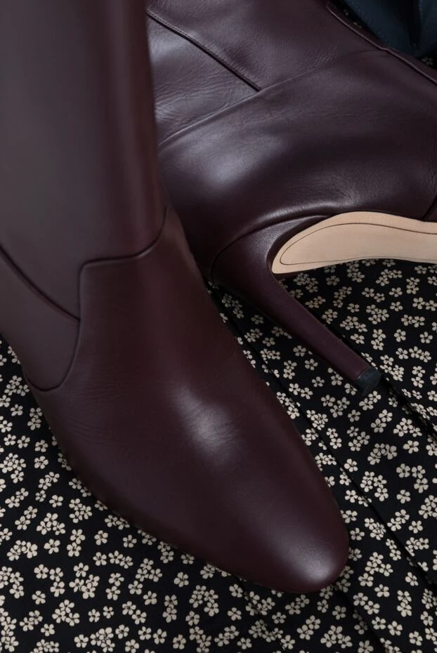 Сапоги женские кожаные на тонком каблуке бордовые - фото 2