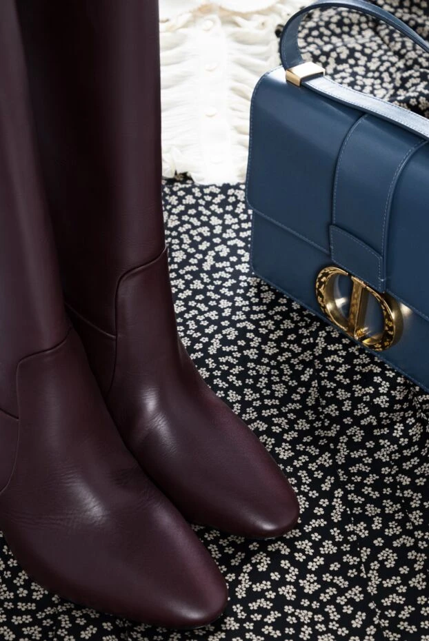 Nina Ricci бордо түсті жіңішке өкшелі әйелдердің шкірядан жасалған етіктері 142008 - фото 3