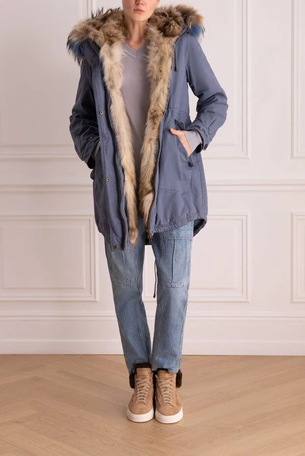 Alessandra Chamonix woman parka made of cotton and natural fur, blue, for women купить с ценами и фото 142056 - photo 2