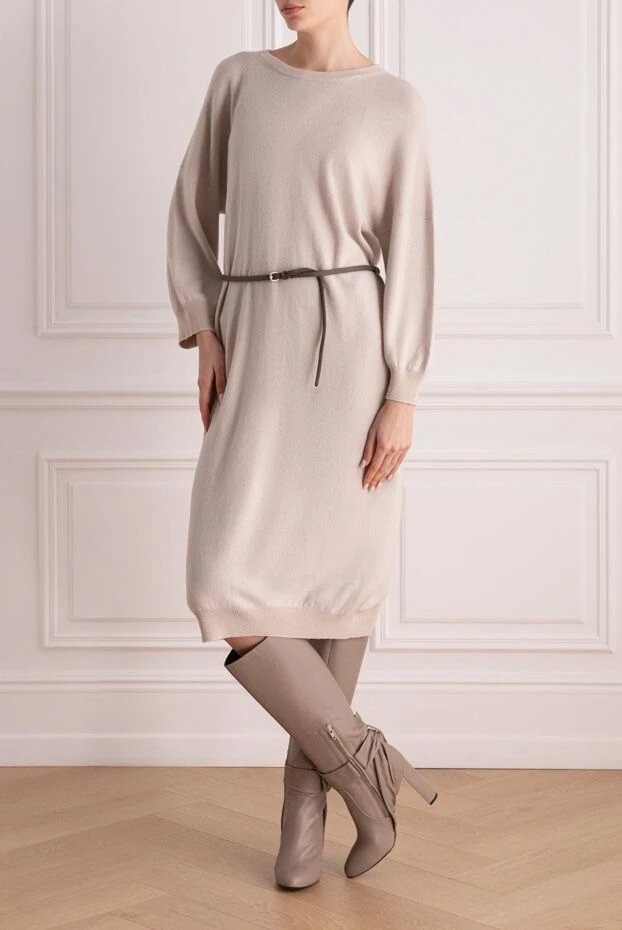 Peserico платье из мягкой шерсти и шелка с пояском и рукавами на манжете в светлом тоне
 142085 - фото 2