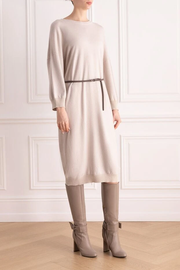 Peserico платье из мягкой шерсти и шелка с пояском и рукавами на манжете в светлом тоне
 142085 - фото 3