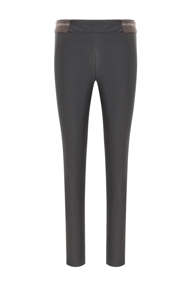 Dark chocolate leather leggings with contrast elastic waistband
- photo 1