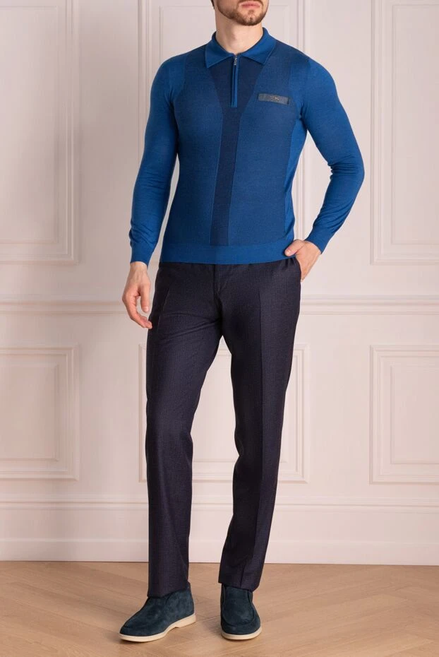 Cesare di Napoli man blue wool trousers for men купить с ценами и фото 142454 - photo 1