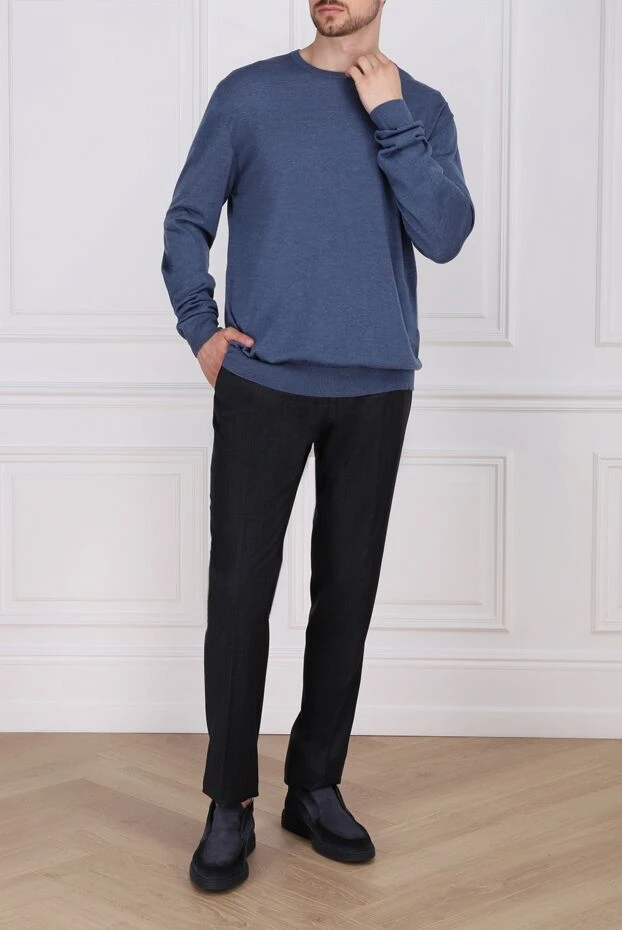 Cesare di Napoli man men's blue wool and cashmere trousers купить с ценами и фото 142456 - photo 2