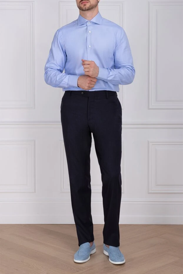 Cesare di Napoli man men's blue wool and elastane trousers купить с ценами и фото 142459 - photo 2