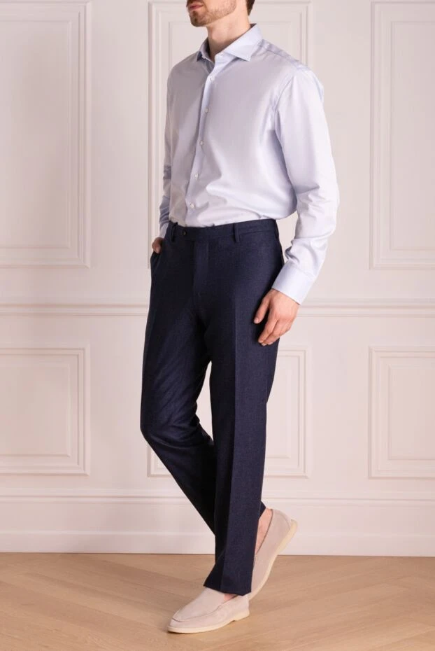 Cesare di Napoli man blue wool trousers for men купить с ценами и фото 142460 - photo 1