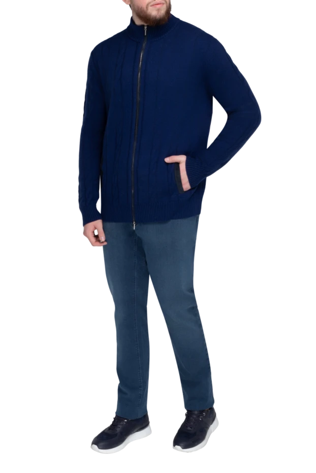 Cesare di Napoli man men's cardigan made of wool and cashmere blue купить с ценами и фото 142484 - photo 2