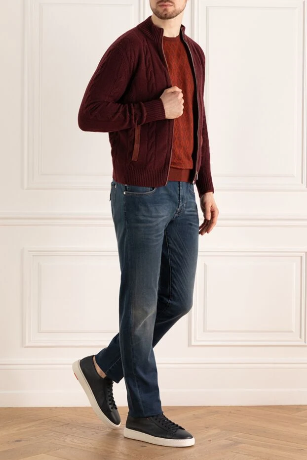 Cesare di Napoli man men's cardigan made of wool and cashmere, burgundy купить с ценами и фото 142485 - photo 2