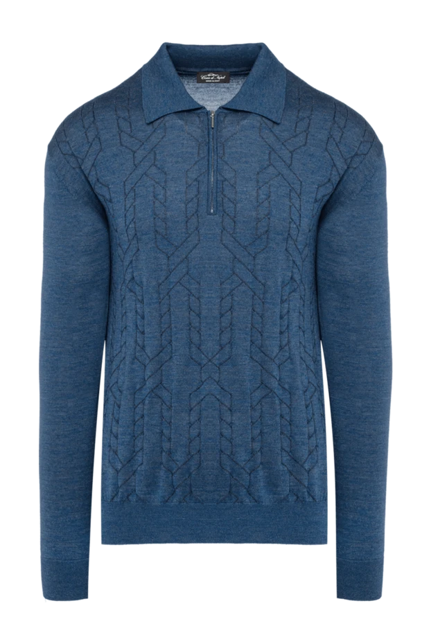 Cesare di Napoli man long sleeve polo in silk and cashmere blue for men купить с ценами и фото 142491 - photo 1