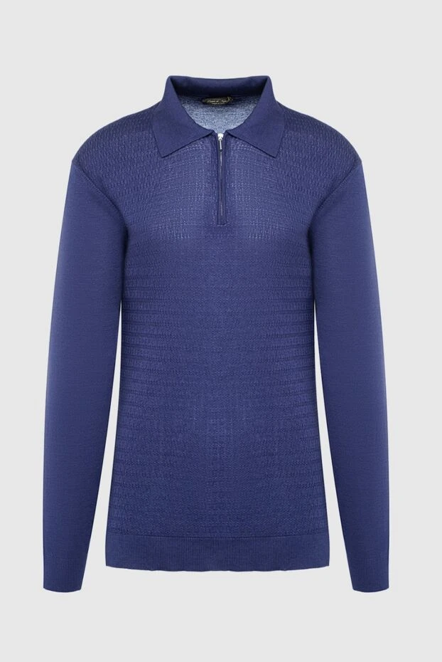 Cesare di Napoli man wool, silk and cashmere long sleeve polo blue for men купить с ценами и фото 142499 - photo 1