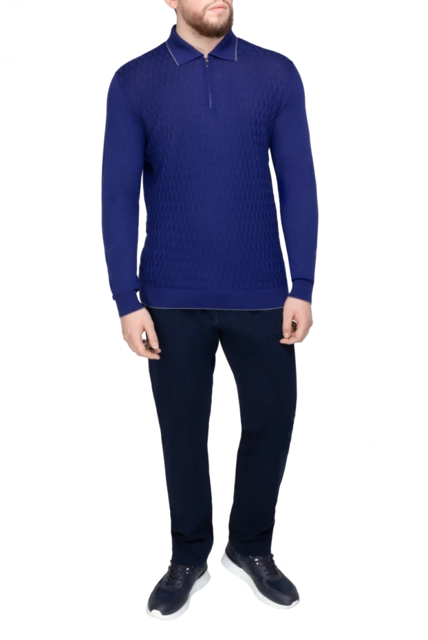 Cesare di Napoli man long sleeve polo in silk and cashmere blue for men купить с ценами и фото 142500 - photo 2