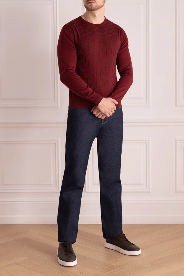 Cesare di Napoli man wool, cashmere and silk jumper burgundy for men купить с ценами и фото 142512 - photo 2