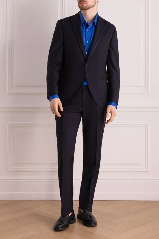 Lubiam men’s dark blue suit with textured piping on the lapels 142711 - photo 2