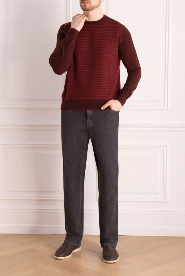 Бургундия кашемирі мен жібектен жасалған текстуралы тоқылған жемпір - фото 2