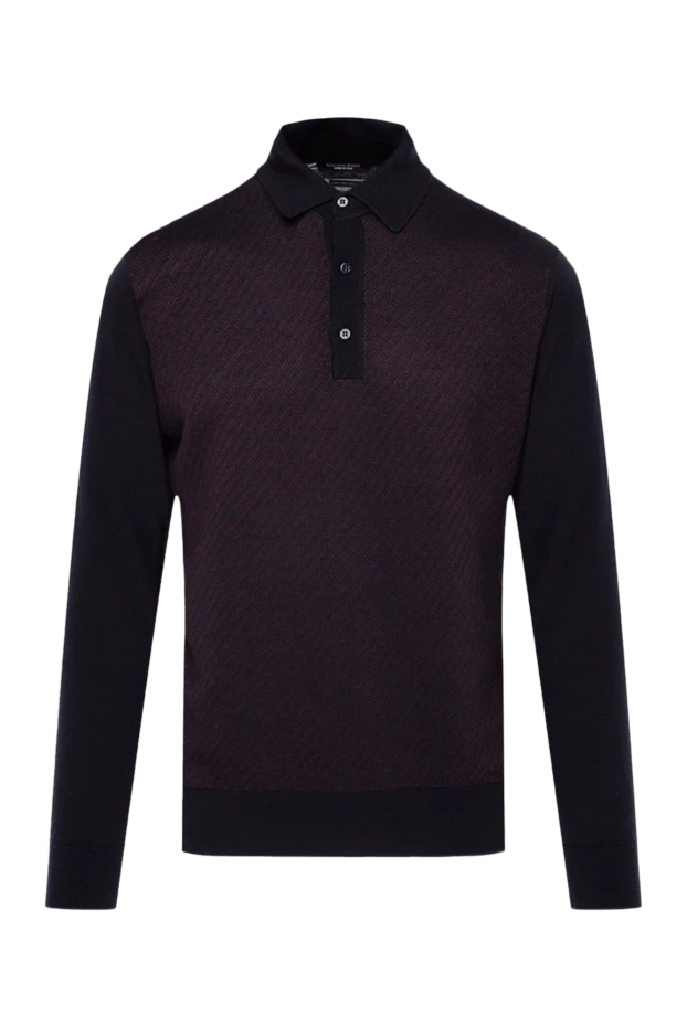 Dark blue long-sleeve polo shirt in silk and cashmere with textured insert
- photo 1