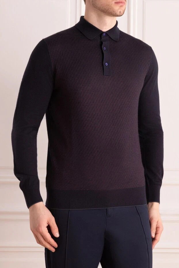 Stefano Ricci текстуралы кірістірілген, жібек және кашемирден жасалған қою көк түсті ұзын жеңді поло жейдесі
 142741 - фото 3