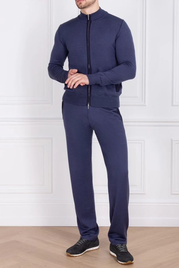 Cesare di Napoli man men's sports suit made of wool, silk and cashmere, blue купить с ценами и фото 142767 - photo 2