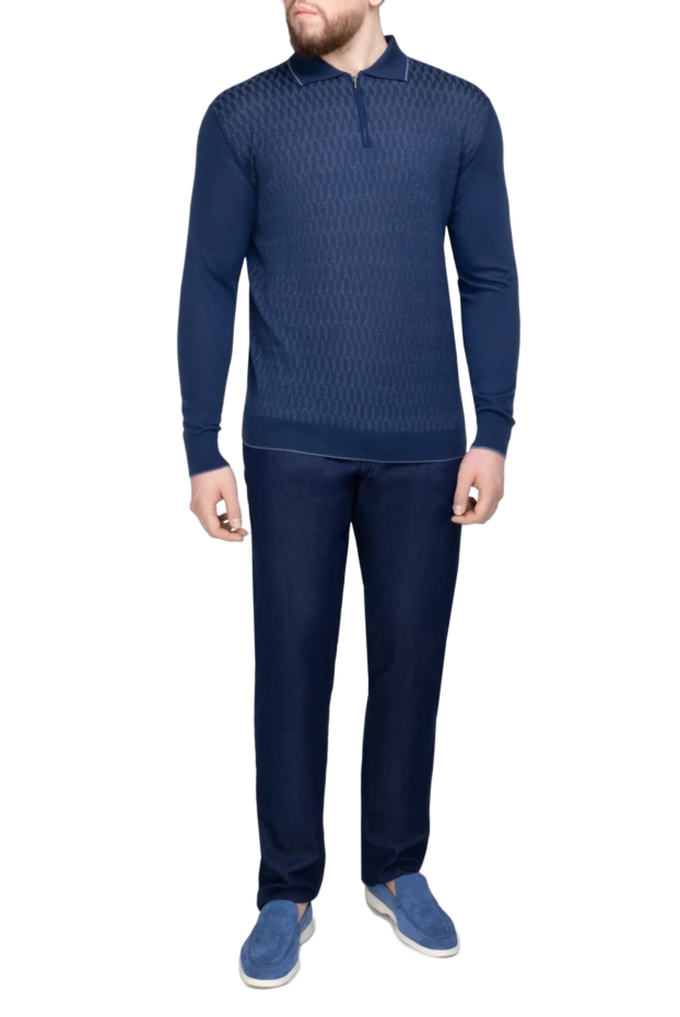 Cesare di Napoli man long sleeve polo in silk and cashmere blue for men купить с ценами и фото 142927 - photo 2