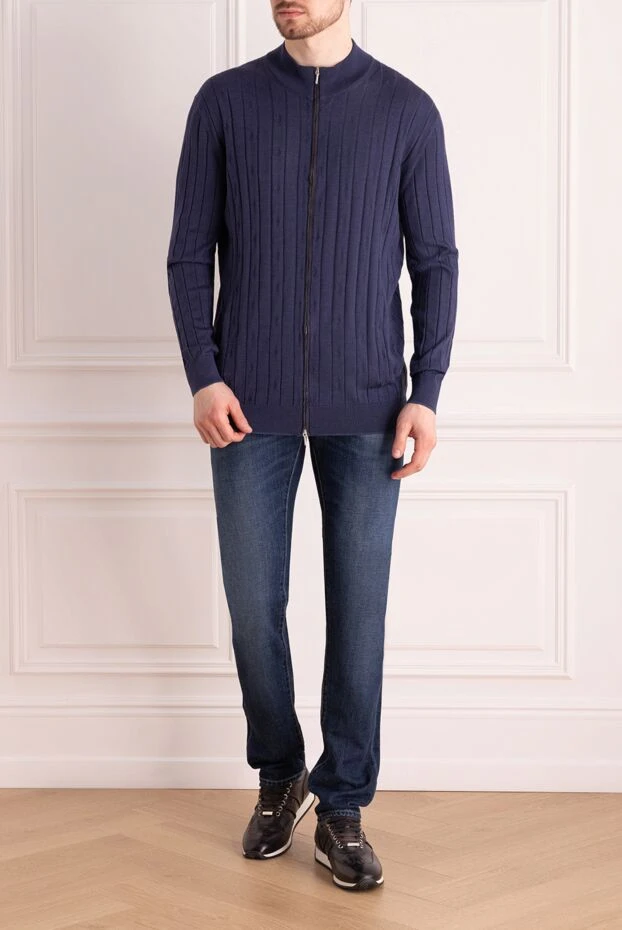 Cesare di Napoli man men's cardigan made of wool, cashmere and silk blue купить с ценами и фото 142933 - photo 2