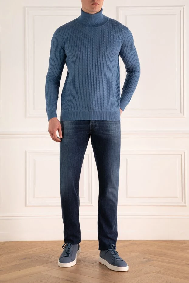 Cesare di Napoli man men's golf in wool, silk and cashmere blue купить с ценами и фото 142975 - photo 2