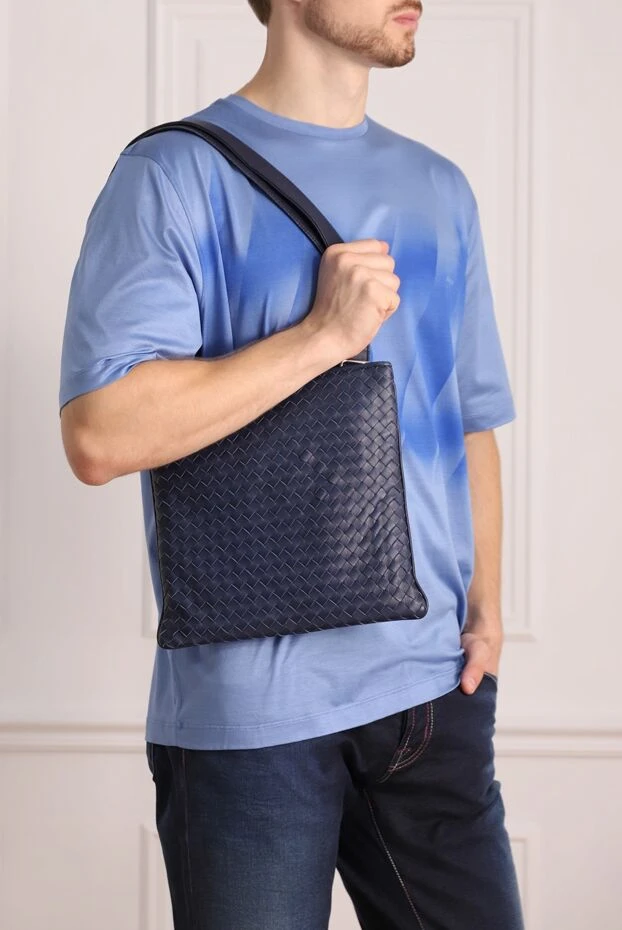 Cesare di Napoli man blue genuine leather shoulder bag for men купить с ценами и фото 143090 - photo 2